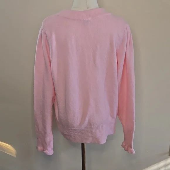 Crown & Ivy Pink Cardigan Gold Heart Buttons Coquette Feminine Balletcore Large - Picture 5 of 9